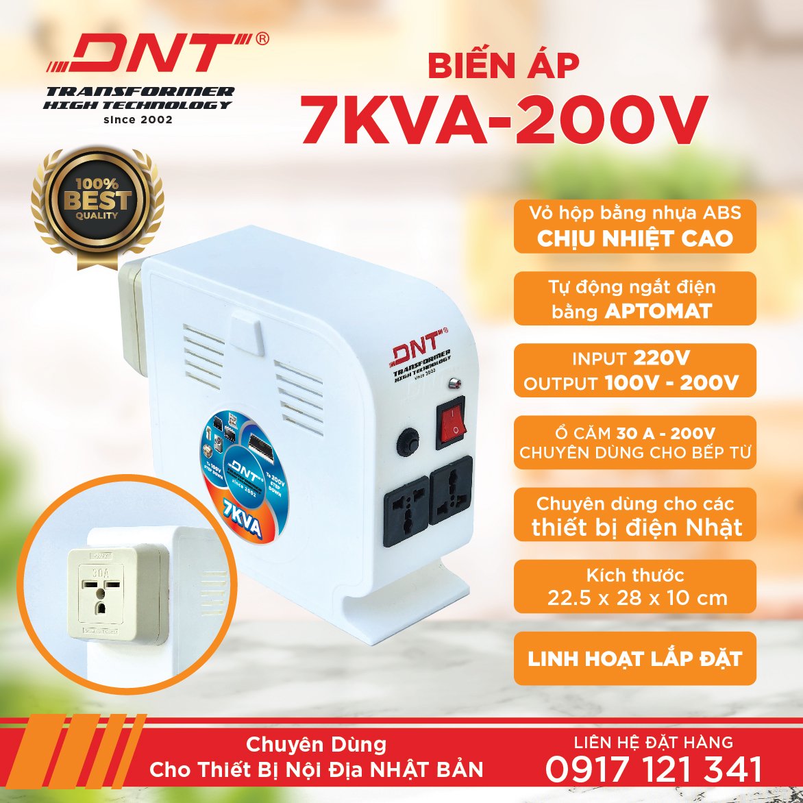 Biến áp 7KVA 220v ra 100v - 200v có ổ cắm 30A dùng cho bếp từ nhật bản