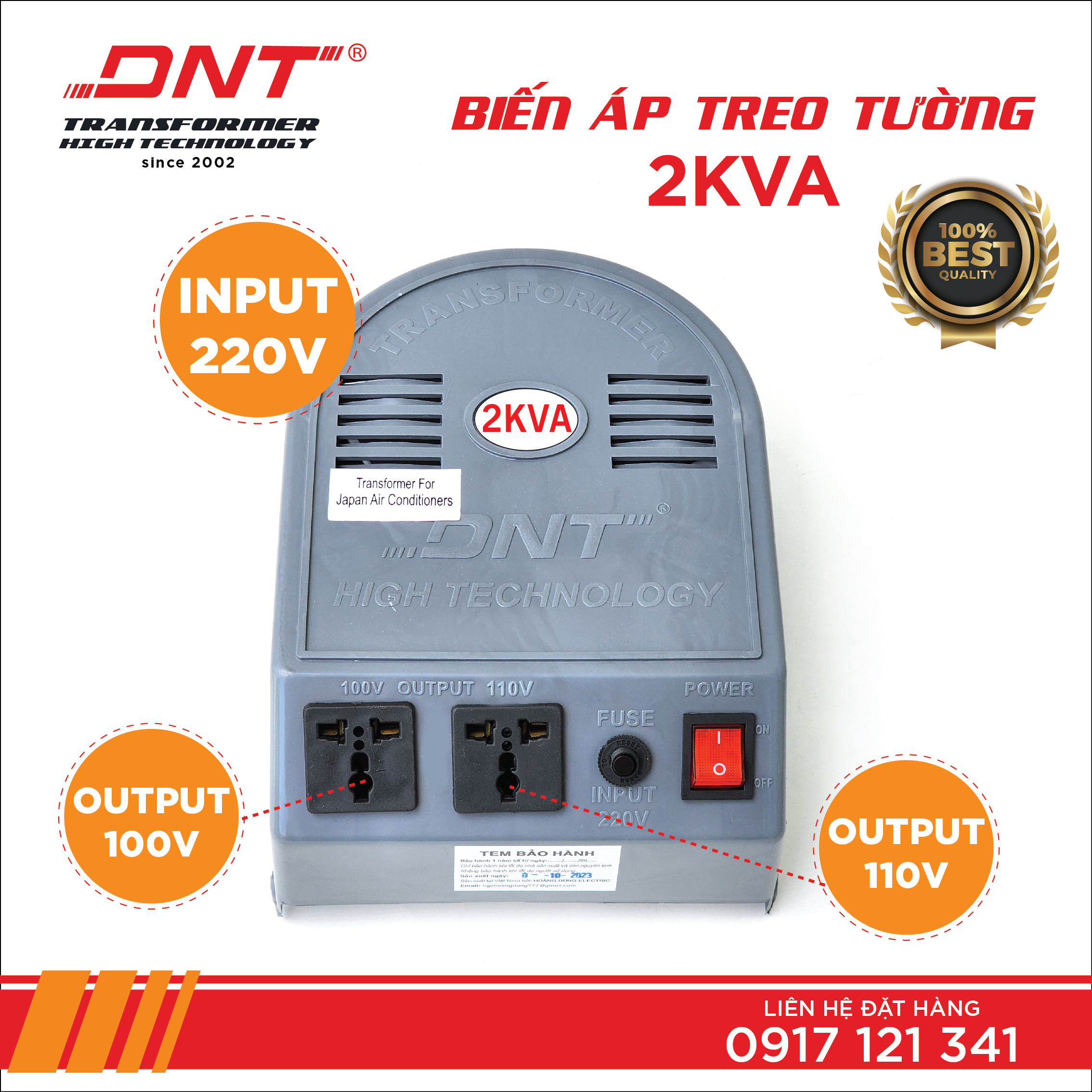 Biến áp 3kva vỏ nhựa xám treo tường 220v ra 100v