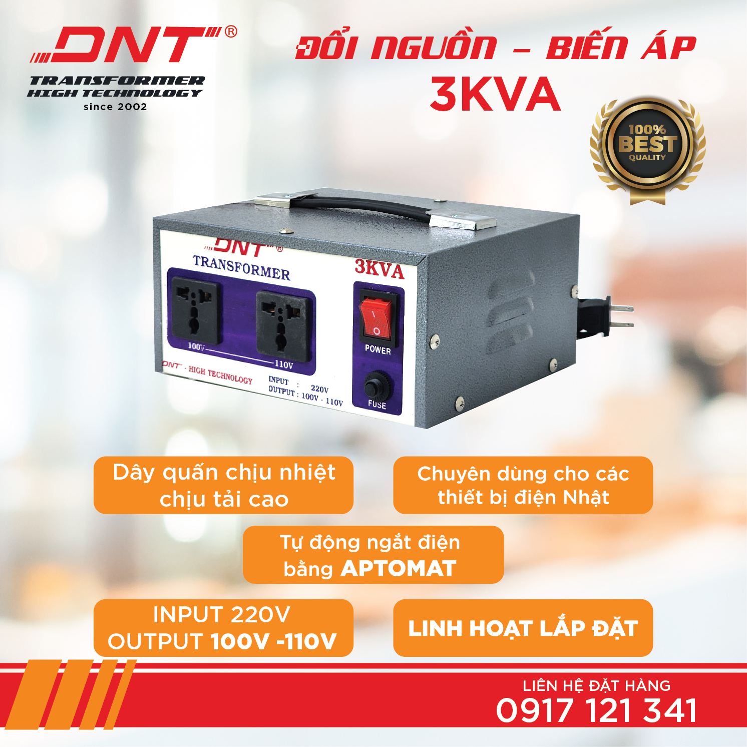 Biến áp 3kva vỏ thép 220v ra 100v