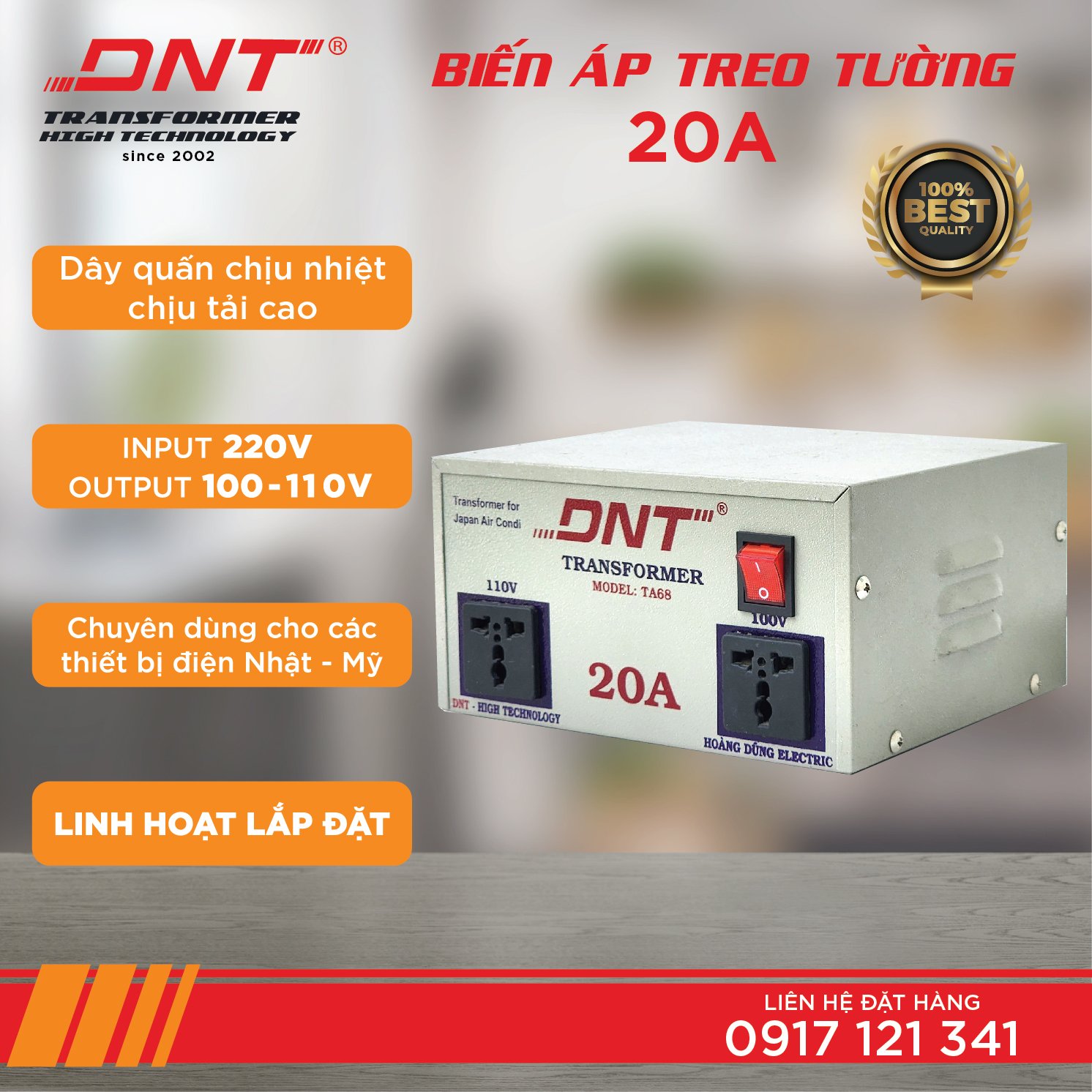 Biến áp 20A có ổ cắm -220v ra 100v