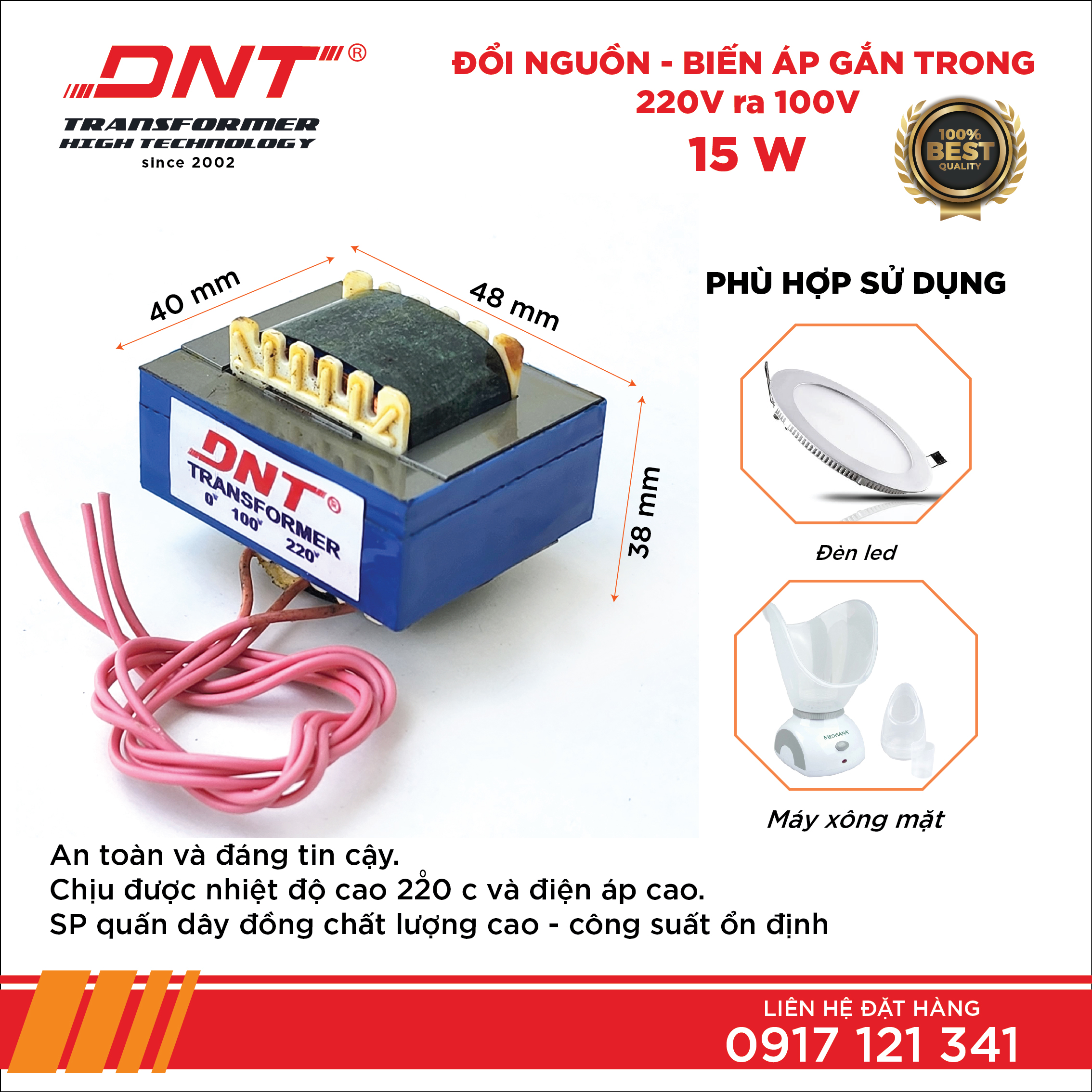 Biến áp 15w -220v ra 100v chuyển nguồn gắn trong fe EI (fe vuông)