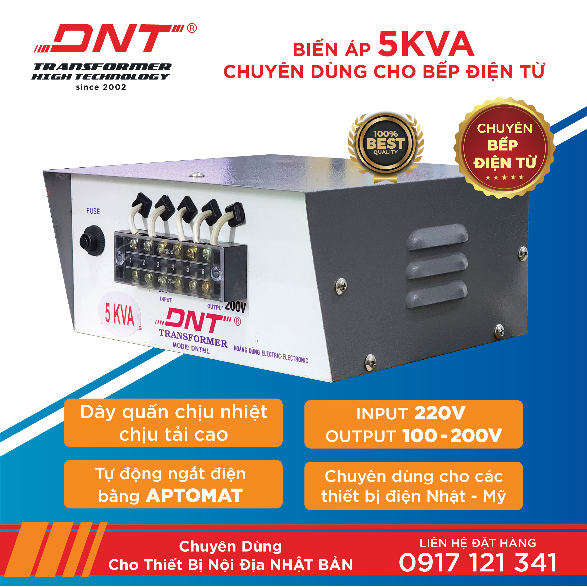 Biến áp 5kva DOMINO- 220v ra 200v dùng cho bếp từ nhật bản