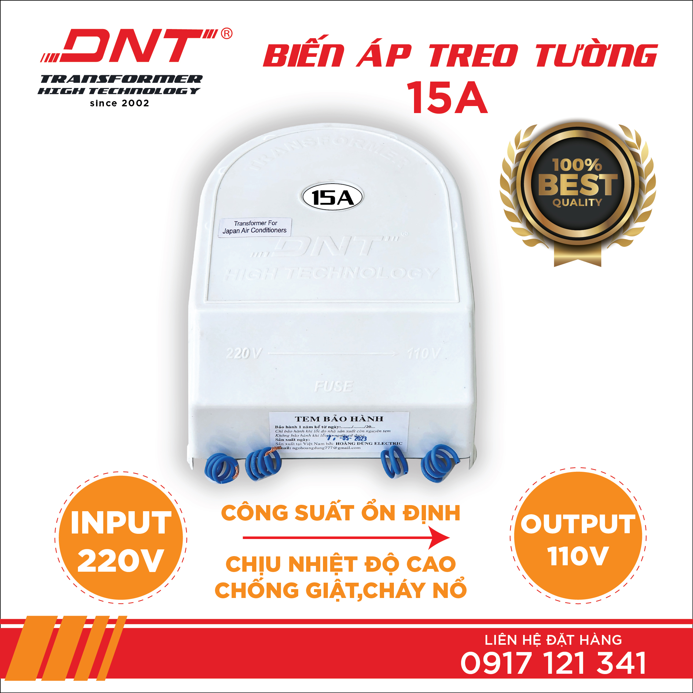 Biến áp 15A hộp nhựa trắng treo tường 220v ra 110v