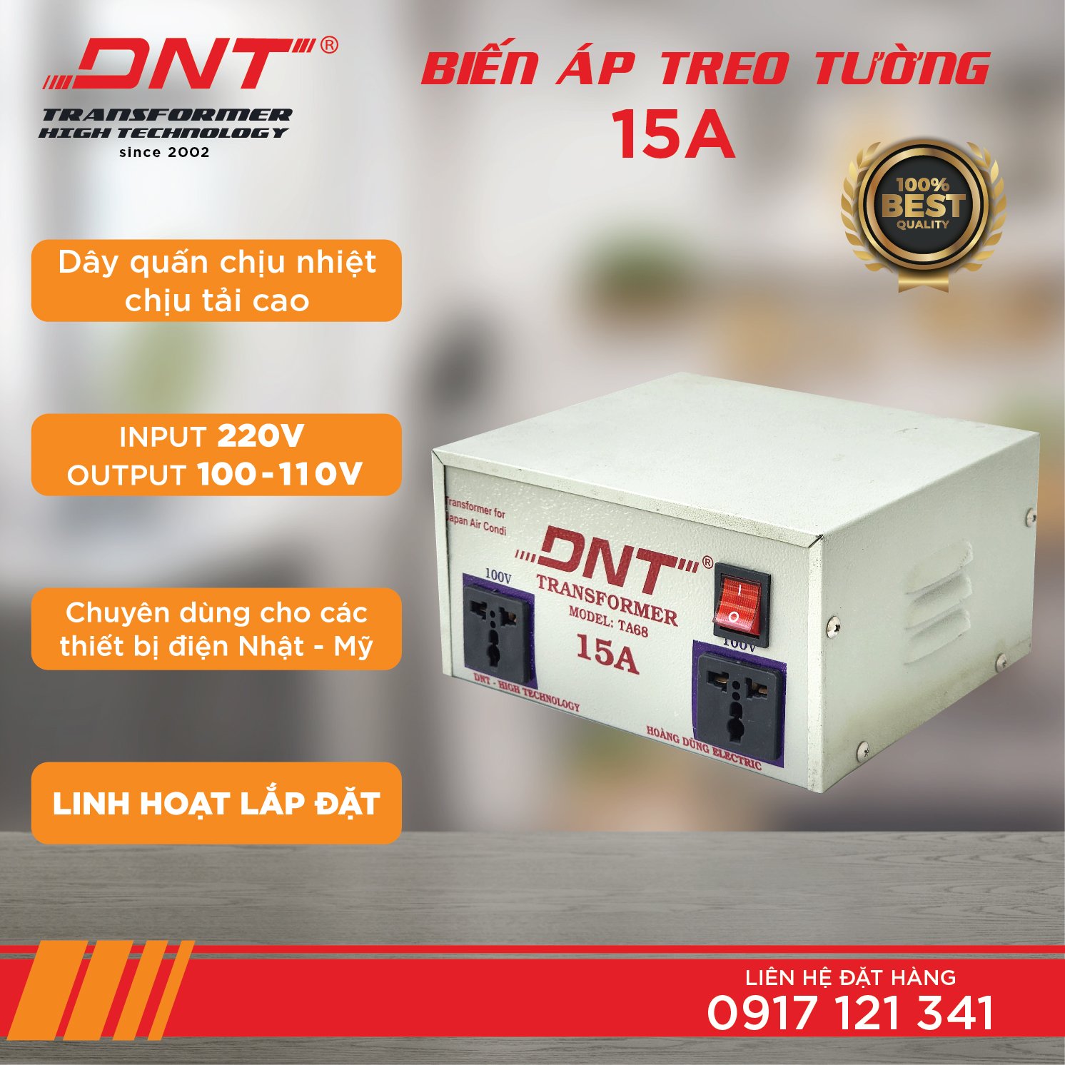 Biến áp 15A có ổ cắm -220v ra 100v