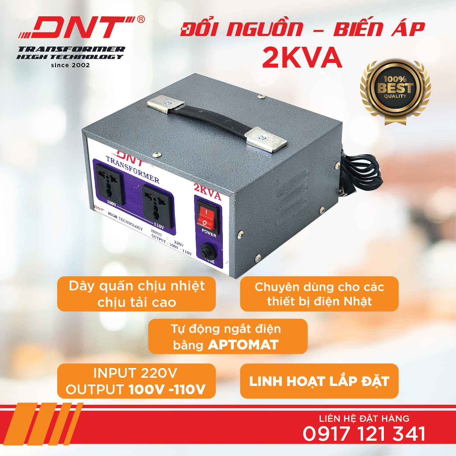 Biến áp 2kva vỏ thép 220v ra 100v