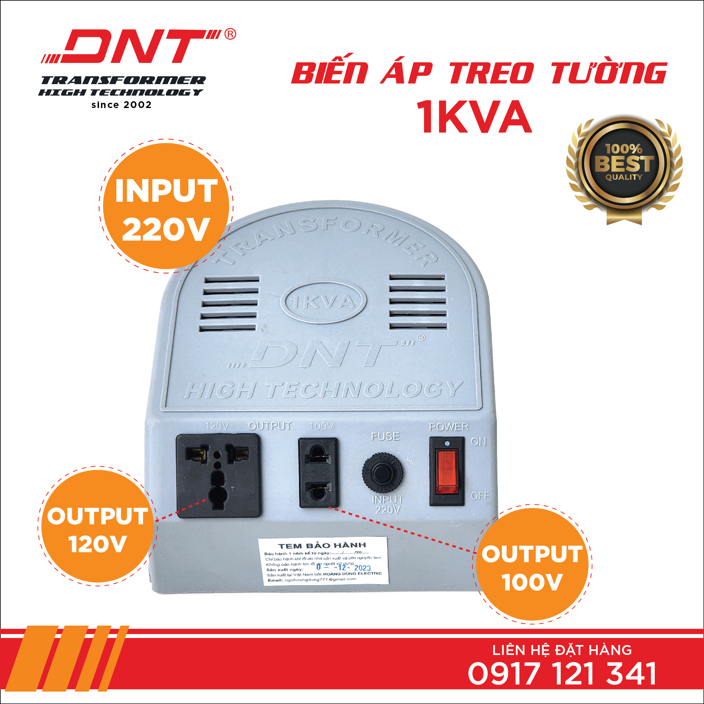 Biến áp 1kva vỏ nhựa xám treo tường 220v ra 100v 120v